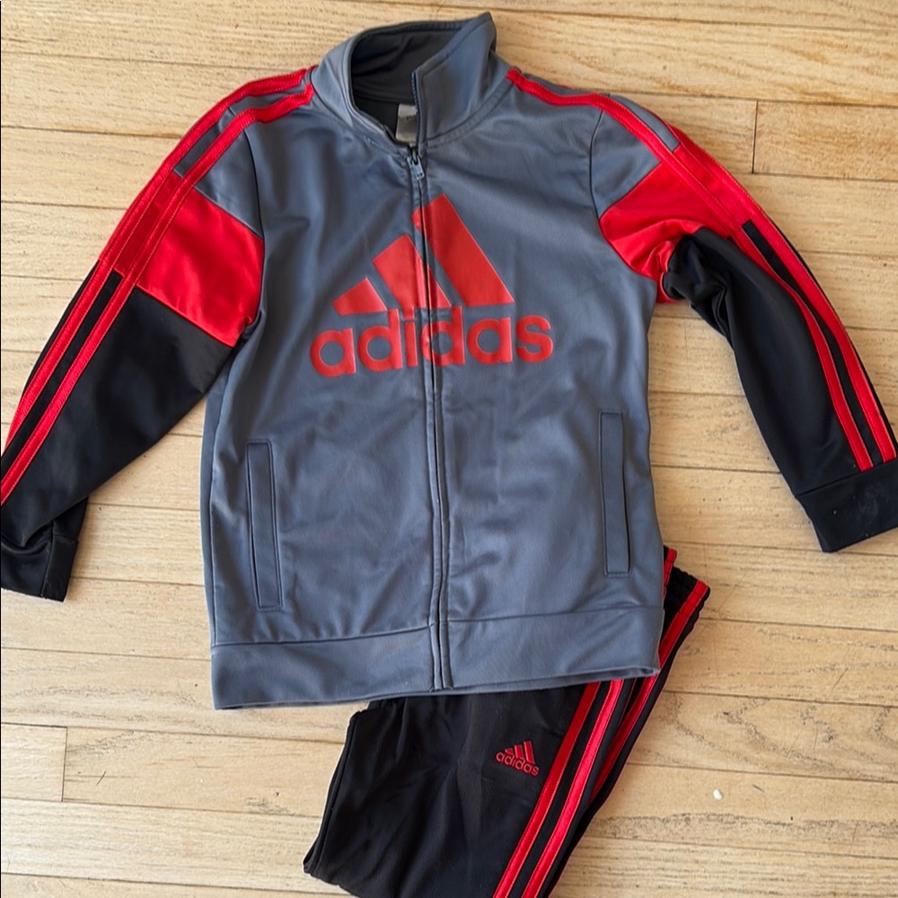 Adidas Gray and Red Tracksuit